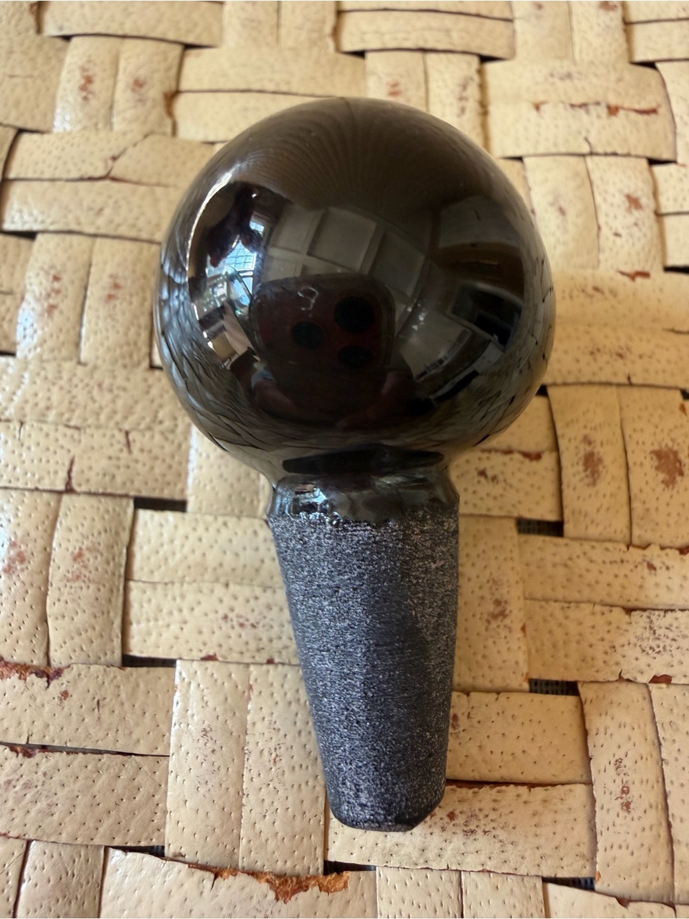 Blue Iridescent Vintage Art Glass Perfume Glass Decorative Bottle Black Stopper - Picture 7 of 7